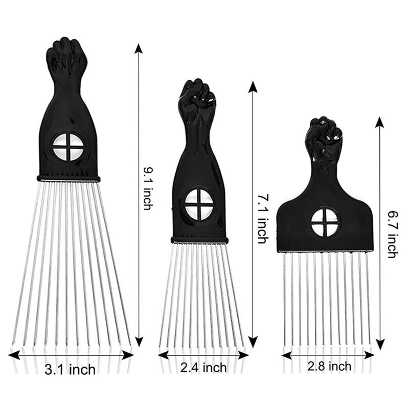 MODSIGHT Afro Pick for Curly Hair, 3 Pack Metal Hair Comb for Hair Styling Women/Men, Black (Plastic, Metal) - Image 2